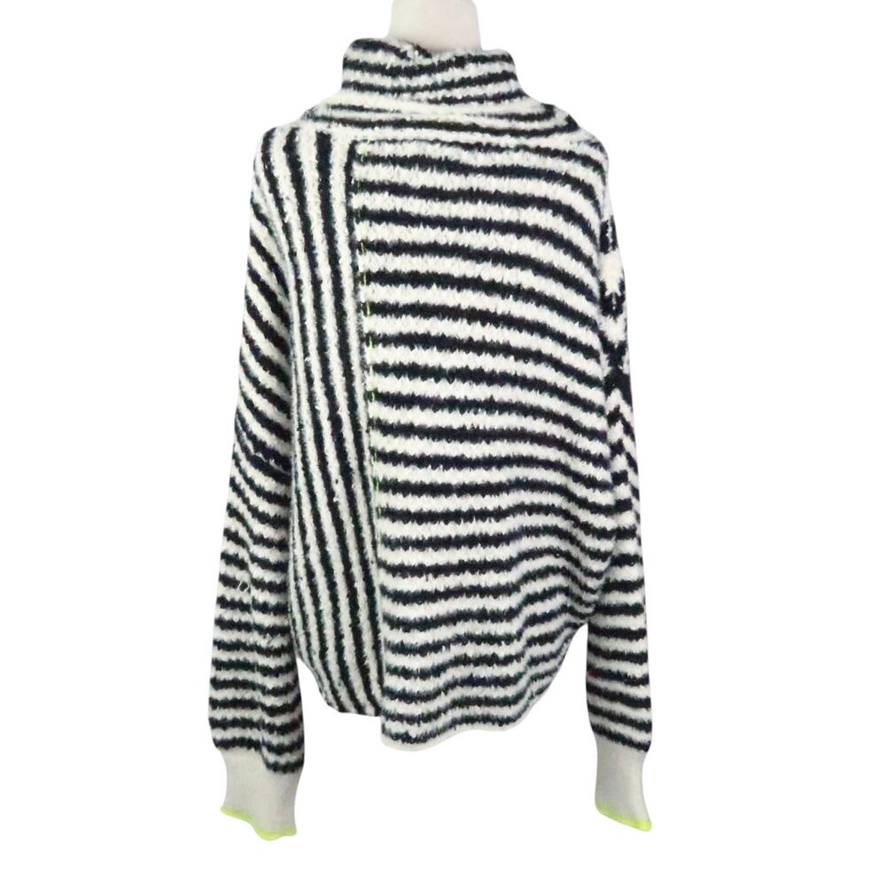 Pilcro Anthropologie Black and Cream Stripe Fuzzy Turtleneck Sweater 2X - Picture 4 of 6